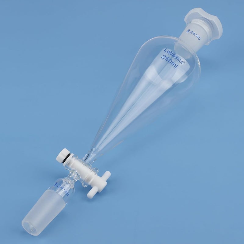Labasics 250 ml Conical Pear-Shaped Separatory Funnel with PTFE Stopcock, Heavy Wall Borosilicate Glass with 24/40 Joints - Image 5